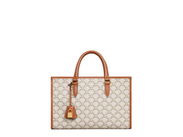 Celine Celine Mini Horizontal Cabas In Triomphe Canvas And Calfskin With Gold Finishing Hardware White - view 1