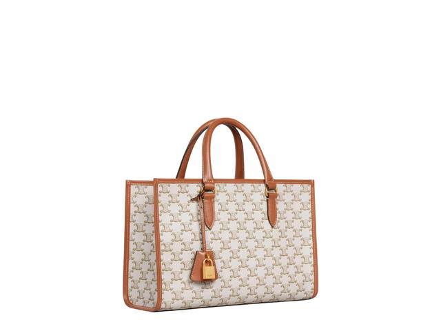 Celine Celine Mini Horizontal Cabas In Triomphe Canvas And Calfskin With Gold Finishing Hardware White - view 2
