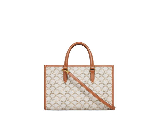 Celine Celine Mini Horizontal Cabas In Triomphe Canvas And Calfskin With Gold Finishing Hardware White - view 3
