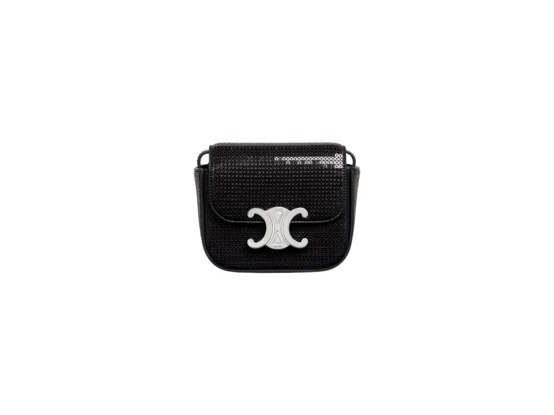 Celine Celine Mini Triomphe In Sequins And Calfskin Black