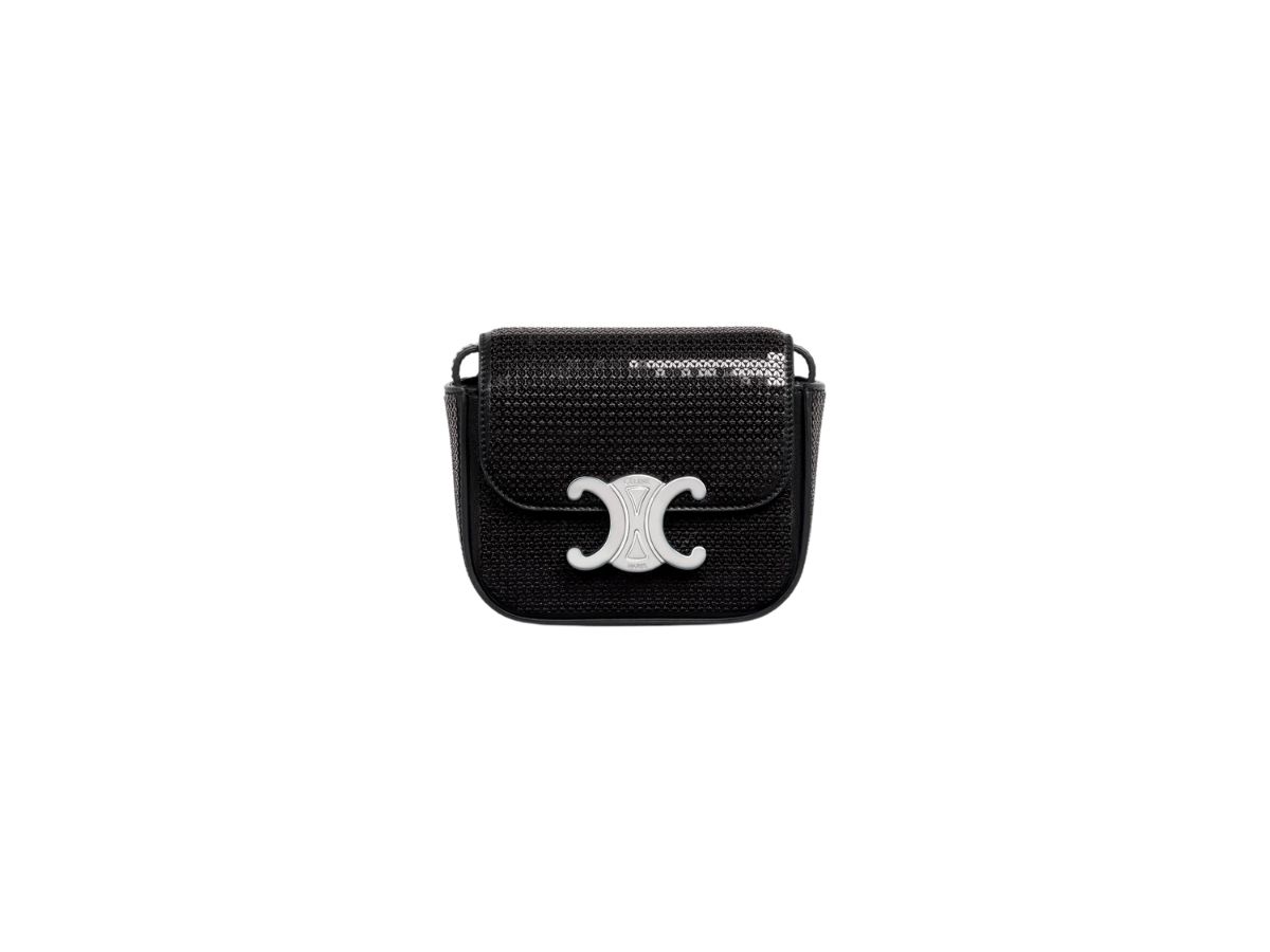Celine Celine Mini Triomphe In Sequins And Calfskin Black