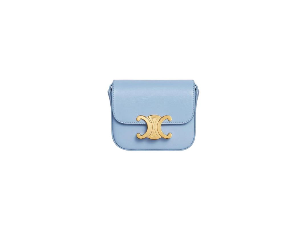 Celine Celine Mini Triomphe In Shiny Calfskin Celeste
