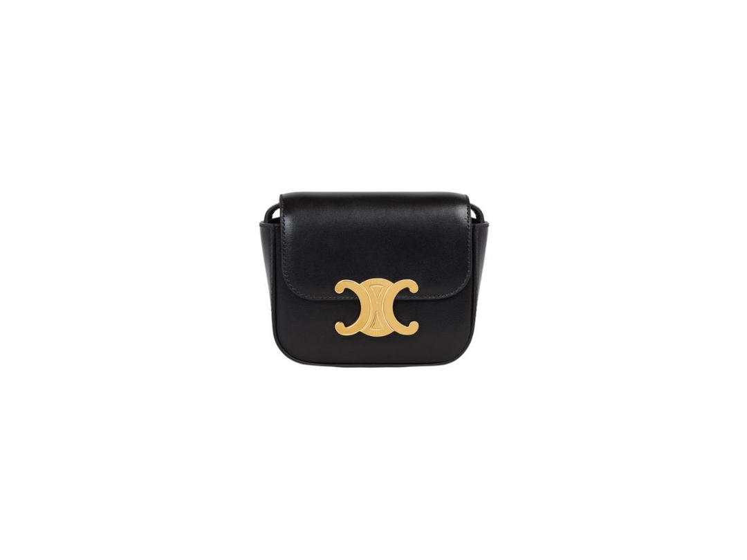Celine Celine Mini Triomphe In Shiny Calfskin Gold Finishing Black