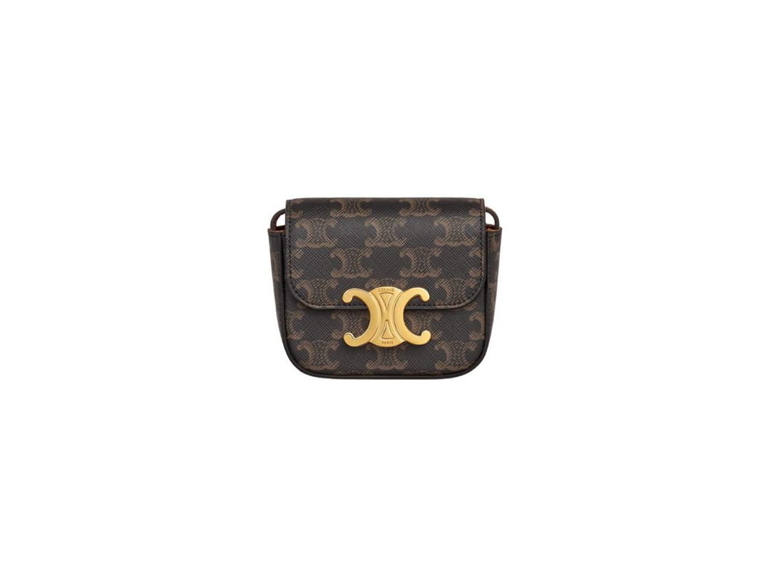 Celine Celine Mini Triomphe In Triomphe Canvas And Calfskin With Gold Finishing Tan