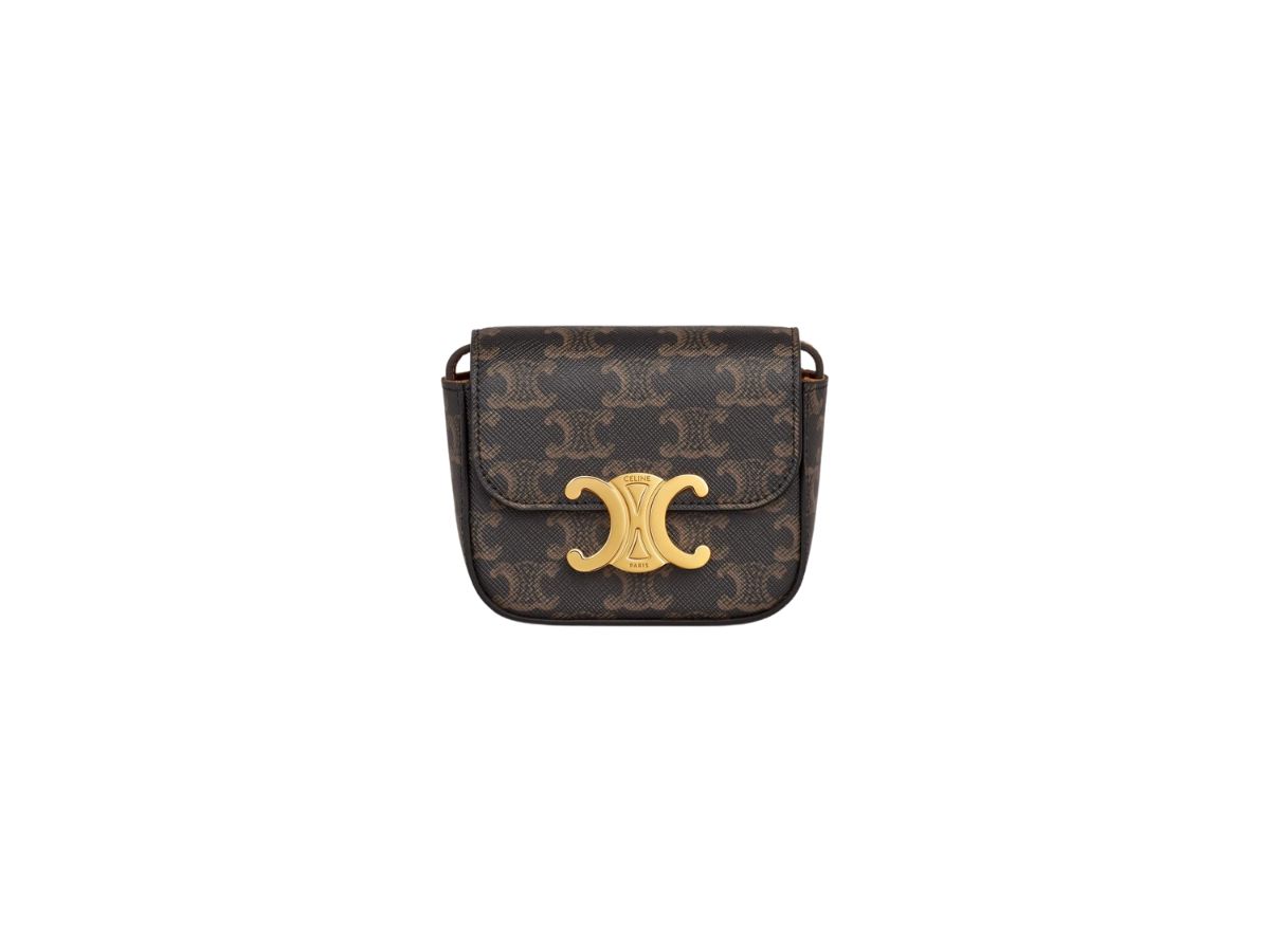 Celine Celine Mini Triomphe In Triomphe Canvas And Calfskin With Gold Finishing Tan