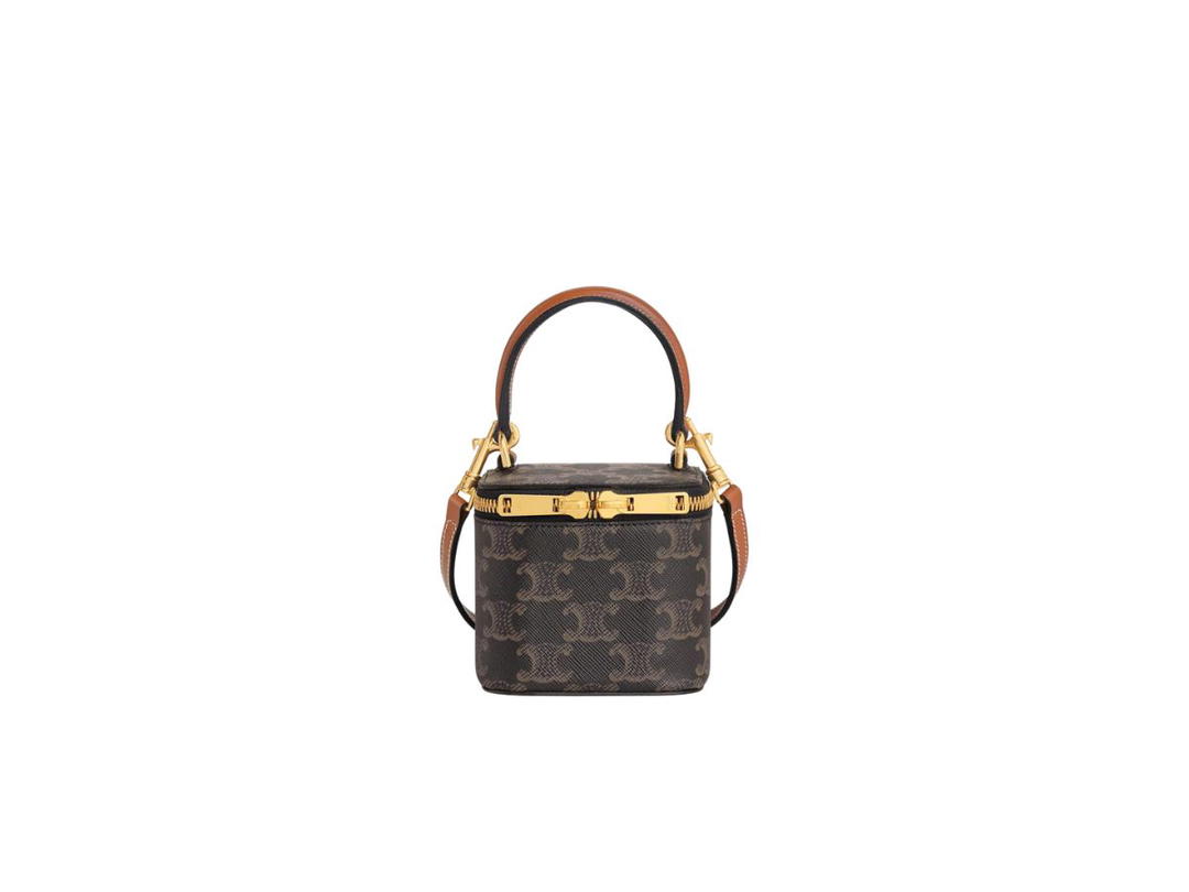 Celine Celine Mini Vanity Case In Triomphe Canvas And Calfskin Tan