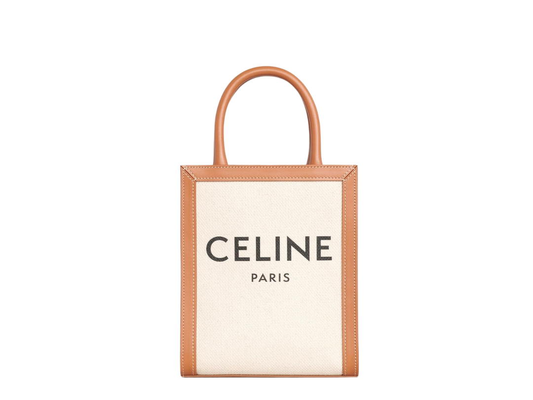 Celine Celine Mini Vertical Cabas Celine In Textile With Celine Print And Calfskin Natural Tan