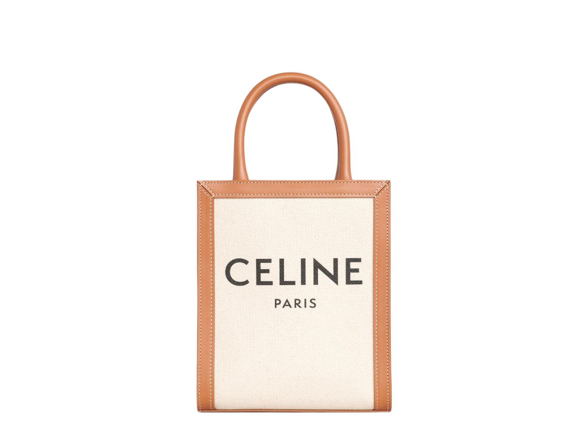 Celine Celine Mini Vertical Cabas Celine In Textile With Celine Print And Calfskin Natural Tan