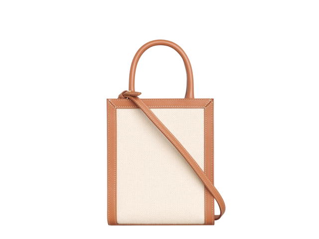 Celine Celine Mini Vertical Cabas Celine In Textile With Celine Print And Calfskin Natural Tan - view 2