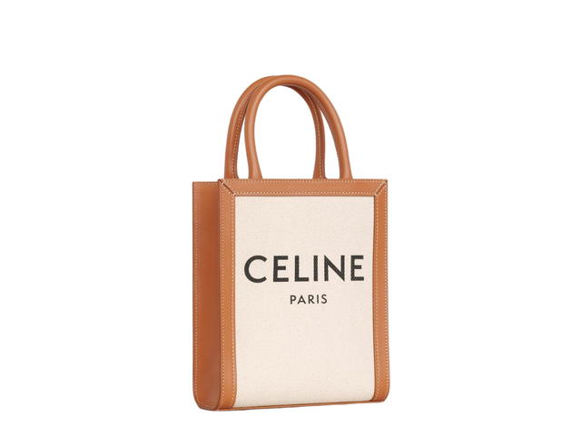 Celine Celine Mini Vertical Cabas Celine In Textile With Celine Print And Calfskin Natural Tan - view 3