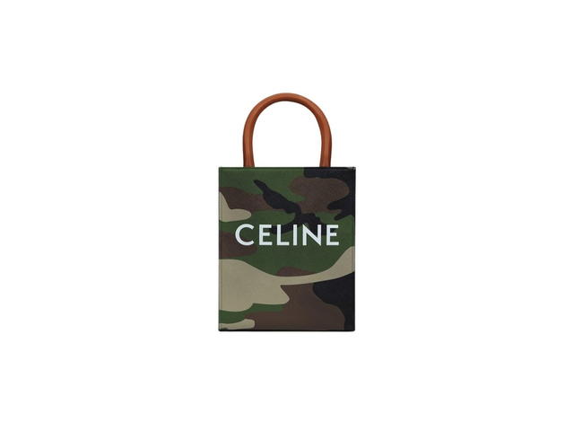 Celine Celine Mini Vertical Cabas In Camo Canvas And Calfskin With Celine Print Khaki Tan - view 1