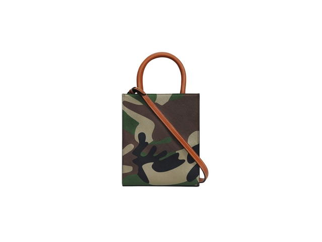 Celine Celine Mini Vertical Cabas In Camo Canvas And Calfskin With Celine Print Khaki Tan - view 2