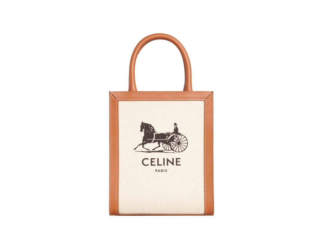 Celine Celine Mini Vertical Cabas In Textile-Sulky Print And Calfskin With Gold Metal Hardware Natural-Tan