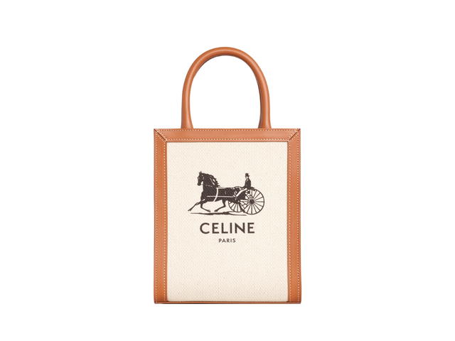 Celine Celine Mini Vertical Cabas In Textile-Sulky Print And Calfskin With Gold Metal Hardware Natural-Tan - view 1