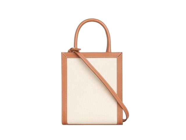 Celine Celine Mini Vertical Cabas In Textile-Sulky Print And Calfskin With Gold Metal Hardware Natural-Tan - view 2