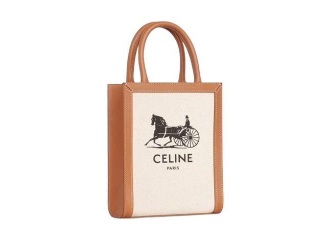 Celine Celine Mini Vertical Cabas In Textile-Sulky Print And Calfskin With Gold Metal Hardware Natural-Tan - view 3