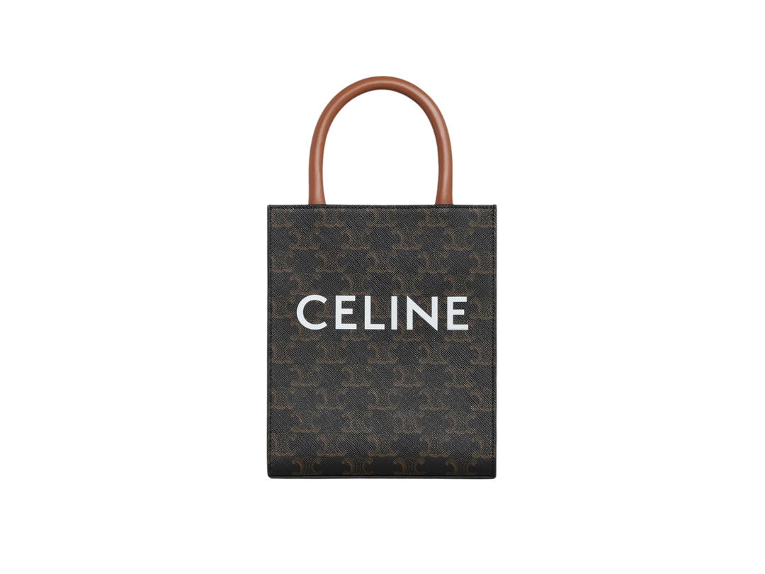 Celine Celine Mini Vertical Cabas In Triomphe Canvas And Calfskin With Celine Print Tan