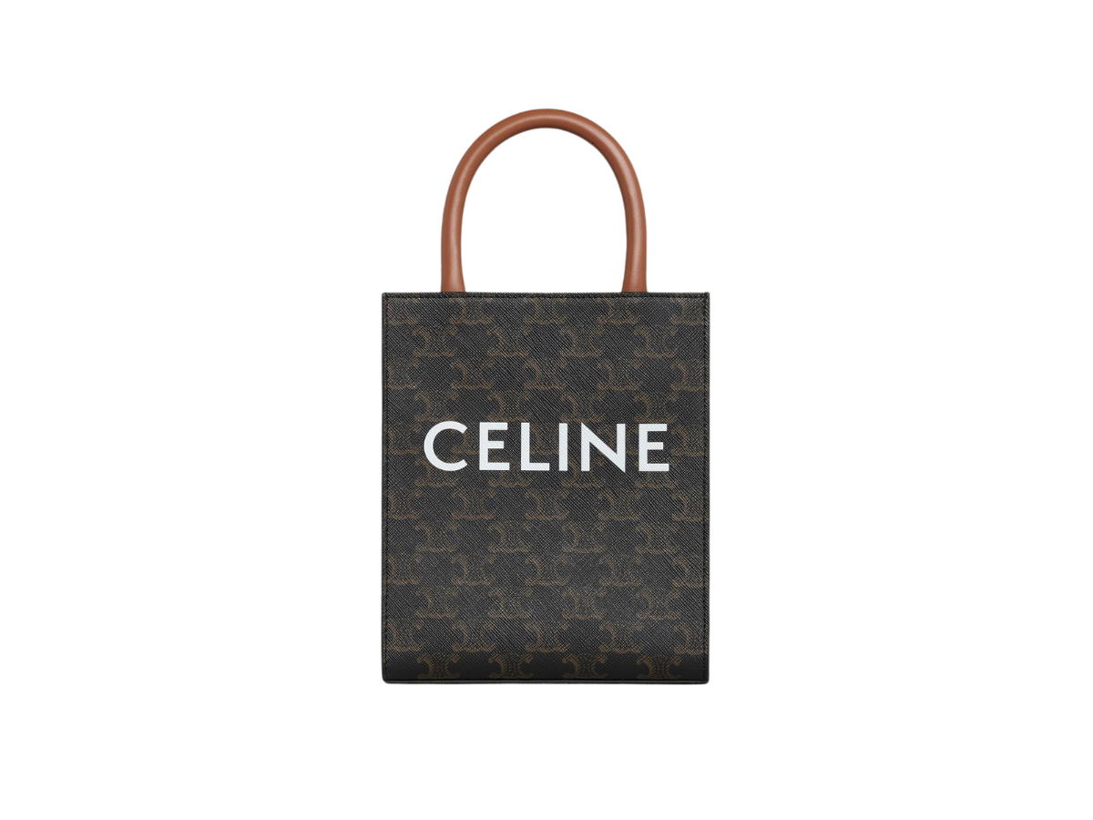 Celine Celine Mini Vertical Cabas In Triomphe Canvas And Calfskin With Celine Print Tan