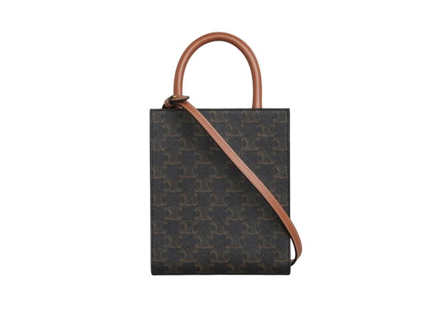 Celine Celine Mini Vertical Cabas In Triomphe Canvas And Calfskin With Celine Print Tan - view 2