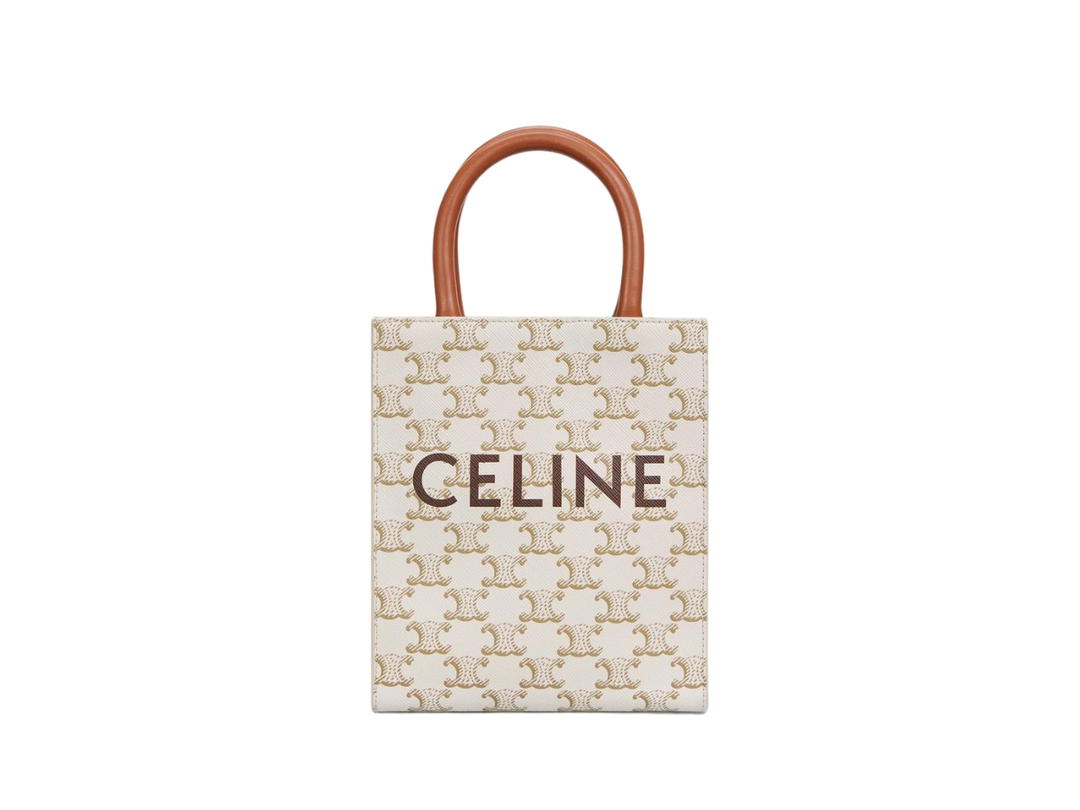 Celine Celine Mini Vertical Cabas In Triomphe Canvas And Calfskin With Celine Print White