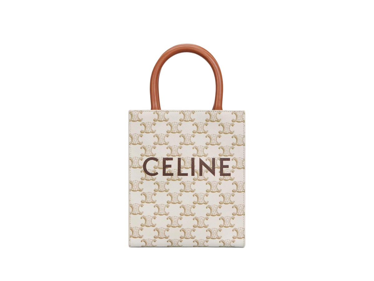 Celine Celine Mini Vertical Cabas In Triomphe Canvas And Calfskin With Celine Print White