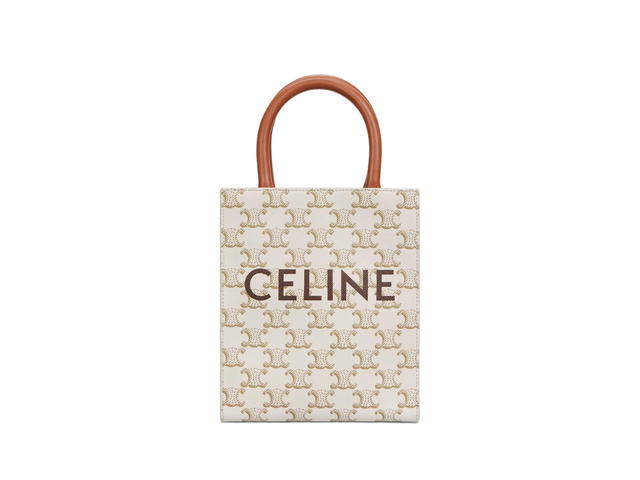 Celine Celine Mini Vertical Cabas In Triomphe Canvas And Calfskin With Celine Print White - view 1