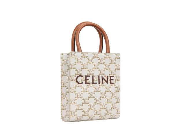 Celine Celine Mini Vertical Cabas In Triomphe Canvas And Calfskin With Celine Print White - view 2