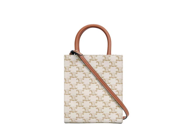 Celine Celine Mini Vertical Cabas In Triomphe Canvas And Calfskin With Celine Print White - view 3