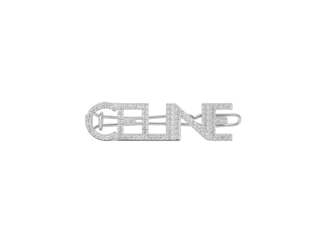 Celine Celine Monochroms Hair Clip In Brass With Rhodium Finish And Crystals Silver
