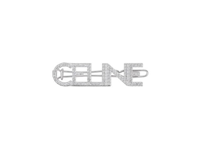 Celine Celine Monochroms Hair Clip In Brass With Rhodium Finish And Crystals Silver - view 1
