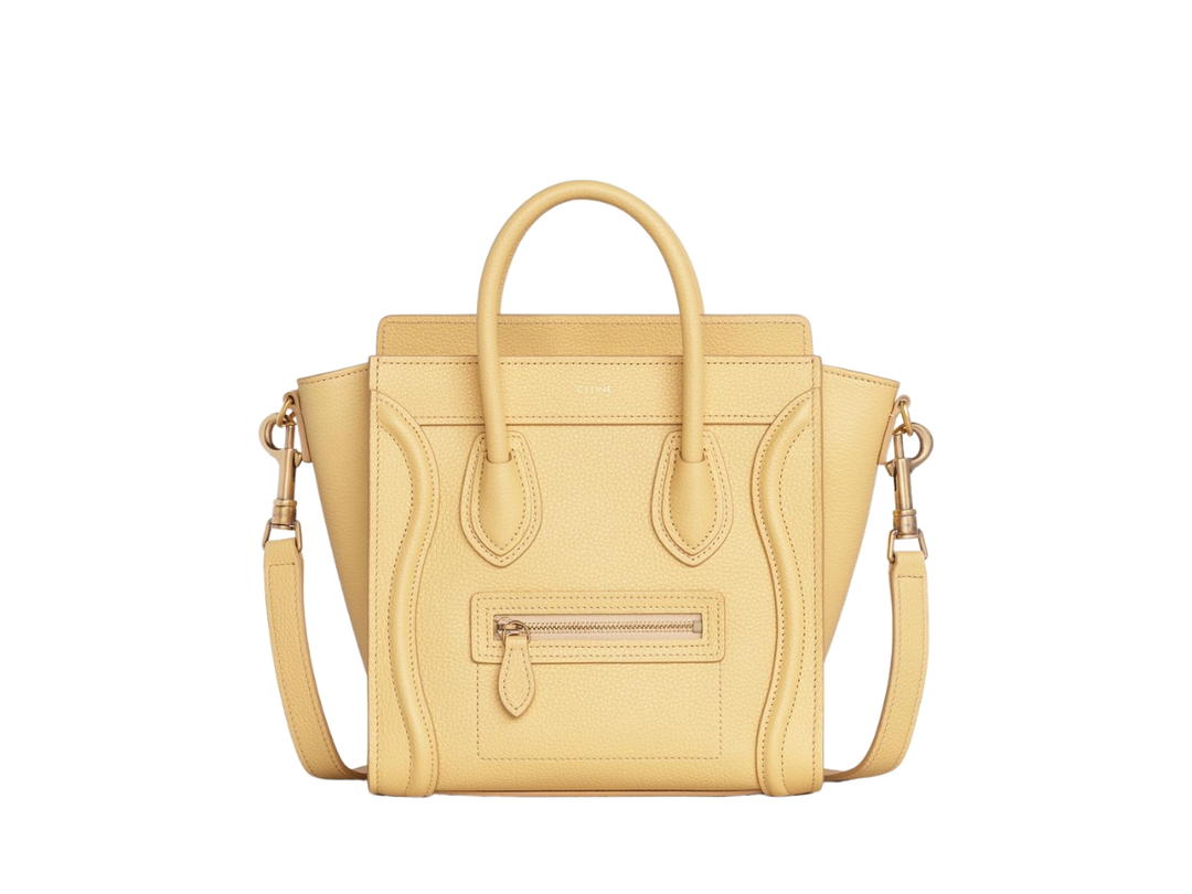 Celine Celine Nano Luggage Bag In Drummed Calfskin With Gold Finishing Pollen