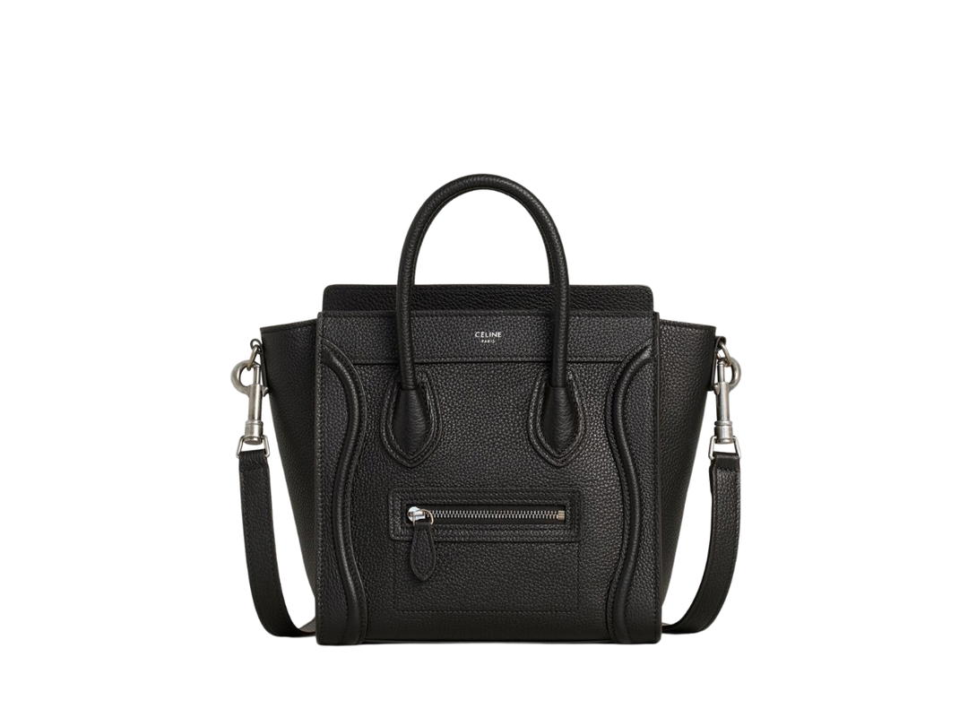 Celine Celine Nano Luggage Bag In Drummed Calfskin With Silver Finishing Black