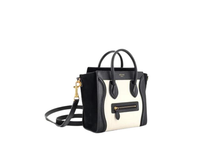 Celine Celine Nano Luggage Bag In Grainy Leather With Aged Gold Metal Hardware Black White - view 2