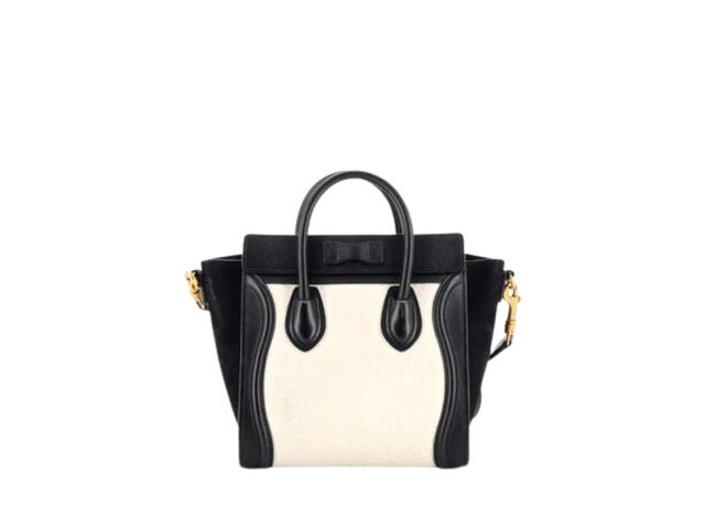 Celine Celine Nano Luggage Bag In Grainy Leather With Aged Gold Metal Hardware Black White - view 3
