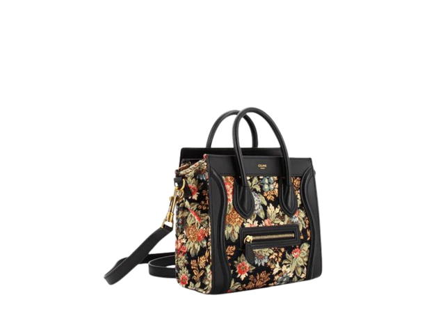 Celine Celine Nano Luggage Bag In Jacquard and Calfskin With Gold Metal Hardware Black - view 2