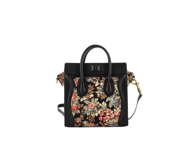 Celine Celine Nano Luggage Bag In Jacquard and Calfskin With Gold Metal Hardware Black - view 3