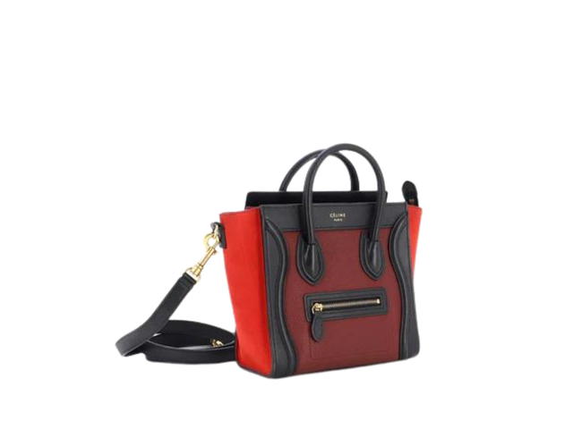 Celine Celine Nano Luggage Bag In Tricolor Smooth Calfskin With Gold Metal Hardware Black Red - view 2