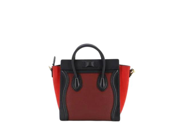 Celine Celine Nano Luggage Bag In Tricolor Smooth Calfskin With Gold Metal Hardware Black Red - view 3
