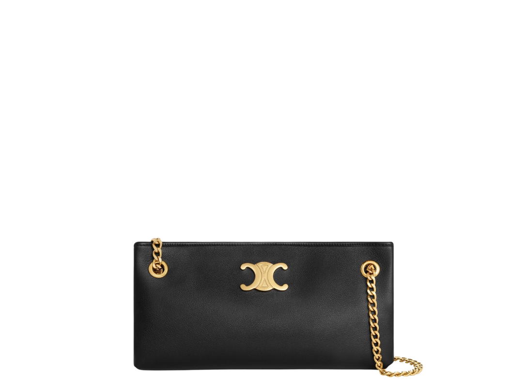 Celine Celine Newspaper Chain Bag Triomphe Soft In Supple Calfskin With Gold Finishing Black