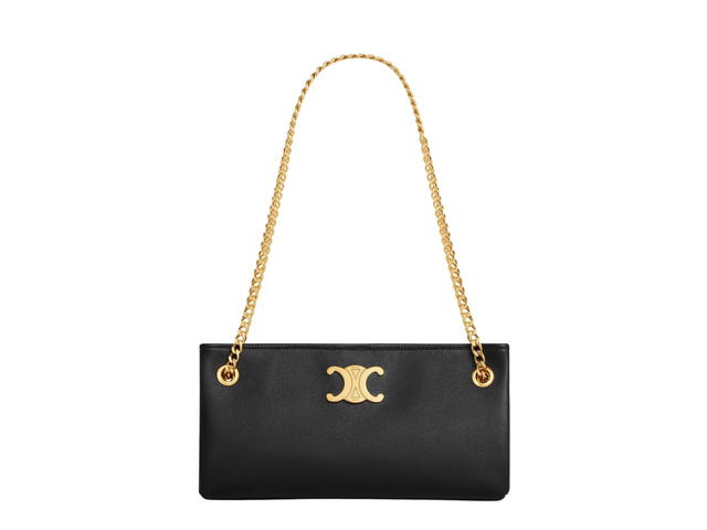 Celine Celine Newspaper Chain Bag Triomphe Soft In Supple Calfskin With Gold Finishing Black - view 3
