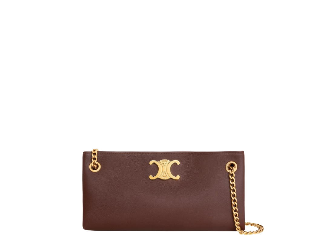 Celine Celine Newspaper Chain Bag Triomphe Soft In Supple Calfskin With Gold Finishing Chestnut
