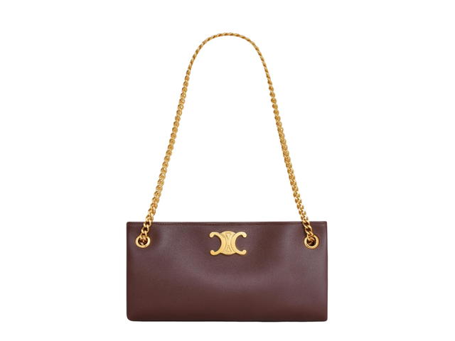 Celine Celine Newspaper Chain Bag Triomphe Soft In Supple Calfskin With Gold Finishing Chestnut - view 3