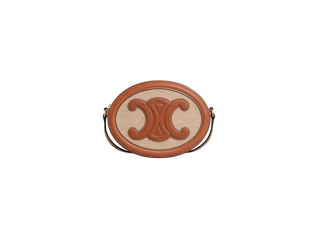 Celine Celine Oval Bag Cuir Triomphe In Textile And Calfskin Natural Tan
