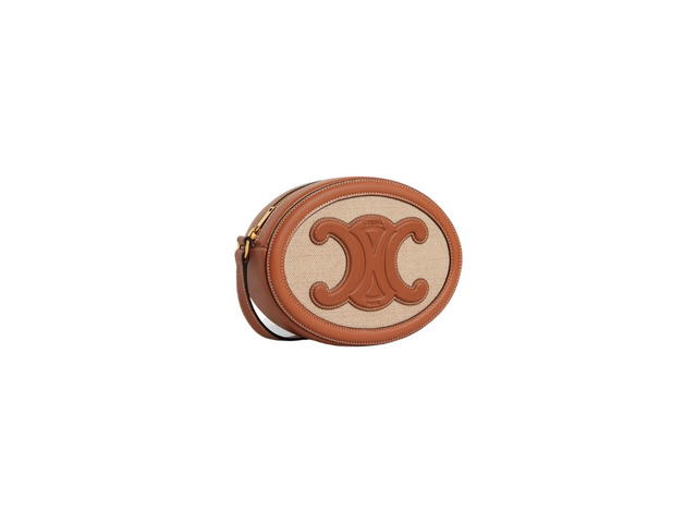 Celine Celine Oval Bag Cuir Triomphe In Textile And Calfskin Natural Tan - view 2