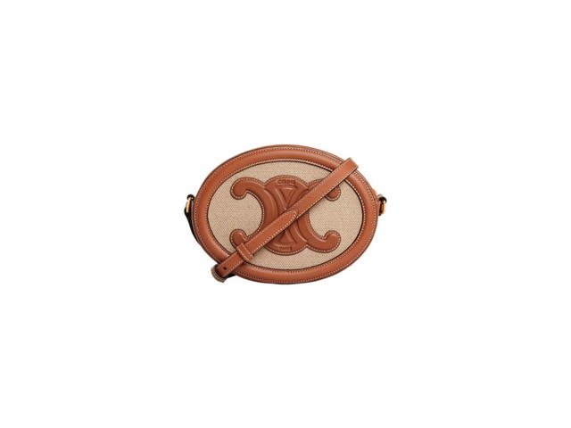 Celine Celine Oval Bag Cuir Triomphe In Textile And Calfskin Natural Tan - view 3