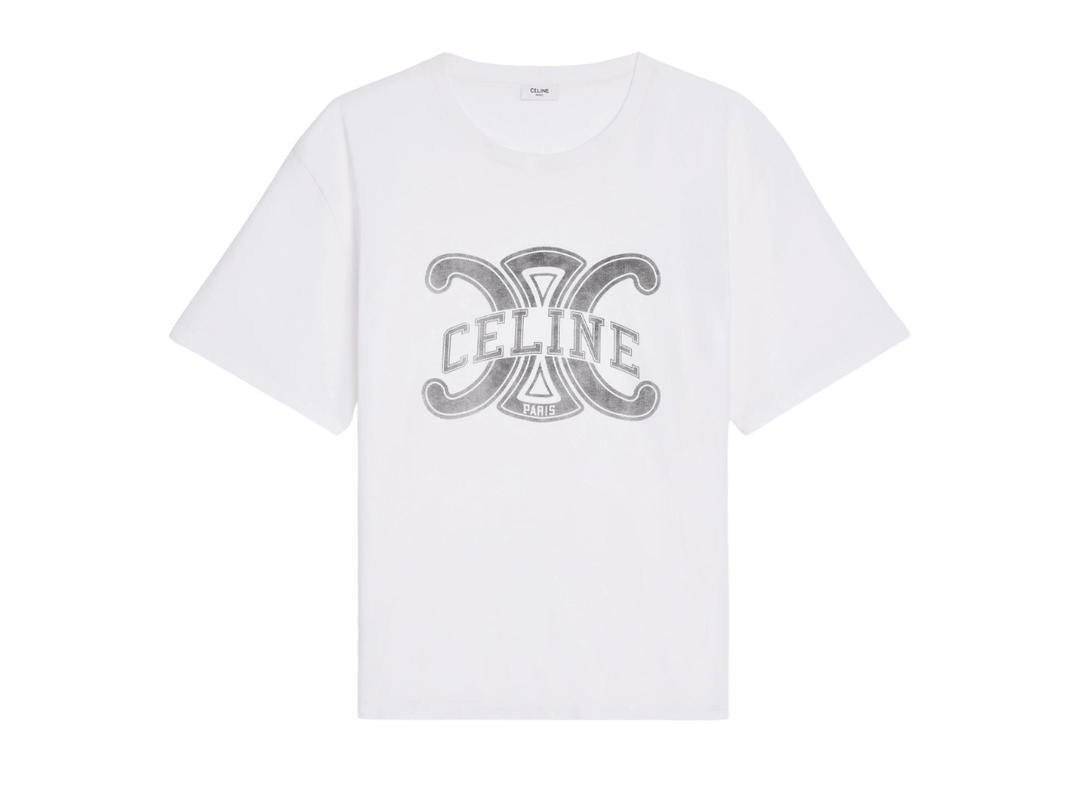 Celine Celine Oversized Triomphe T-Shirt In Cotton Jersey Ecru Black