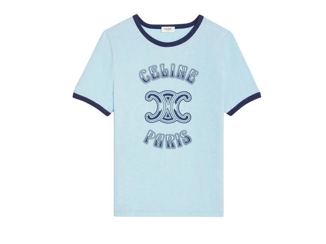 Celine Celine Paris 70’S T-Shirt In Cotton Jersey Bleu Ciel Chiné Washed Blue - view 1
