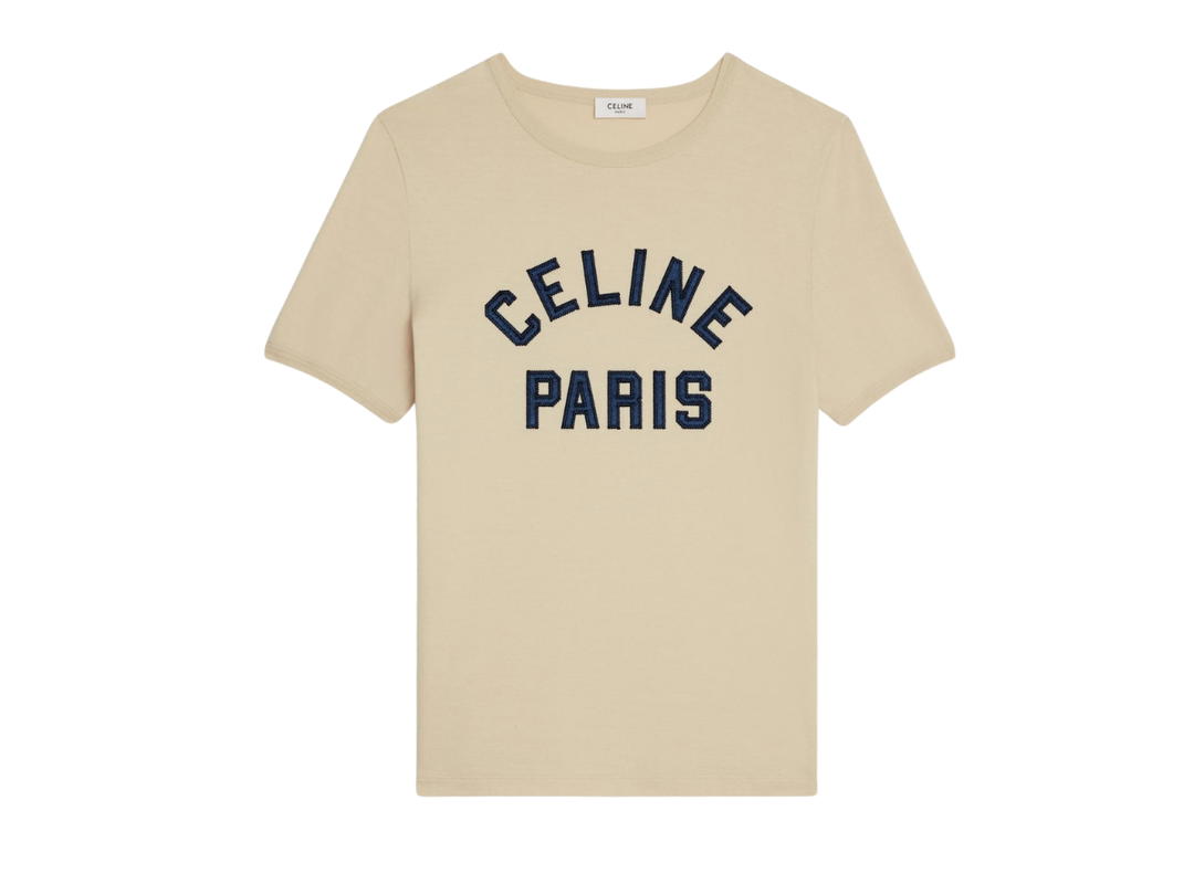 Celine Celine Paris 70'S T-Shirt In Cotton Jersey Champagne Fonce Navy
