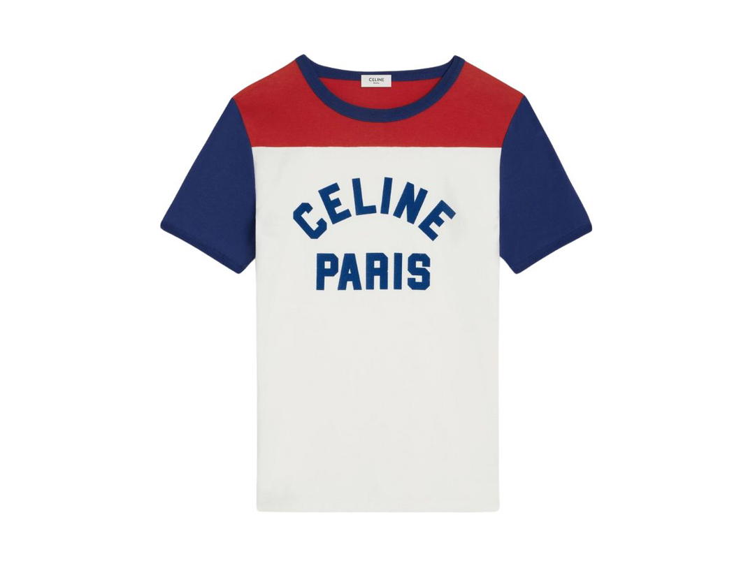 Celine Celine Paris 70's T-Shirt In Cotton Jersey Off White-Bleu Berlin-Deep