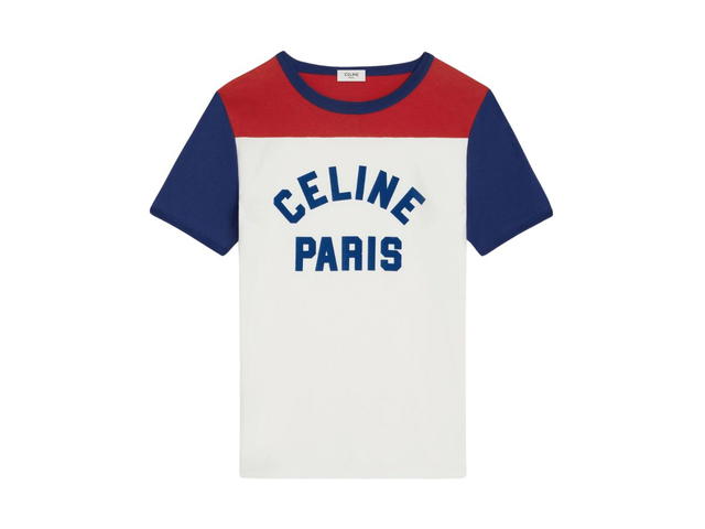 Celine Celine Paris 70's T-Shirt In Cotton Jersey Off White-Bleu Berlin-Deep - view 1